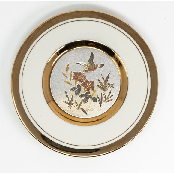 Dynasty Gallery Chokin Art Plate With Hummingbird & Flowers Design - Picture 1 of 6